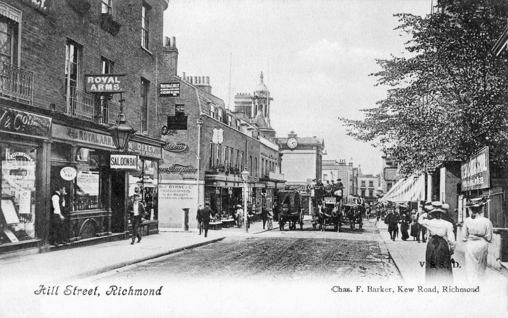 Richmond Hill Street towards town,hotels and inns Royal Arms,street-townscape
